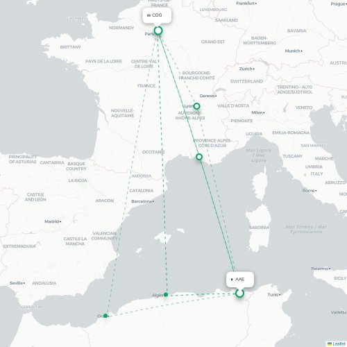 Mapa de vuelo directo Annaba - París