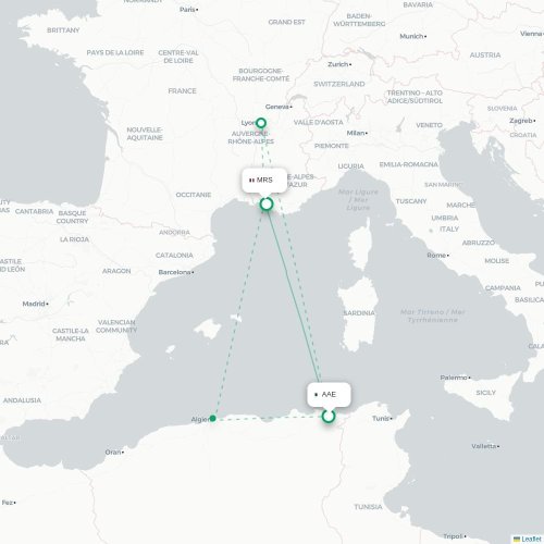 Mapa de vuelo directo Annaba - Marsella