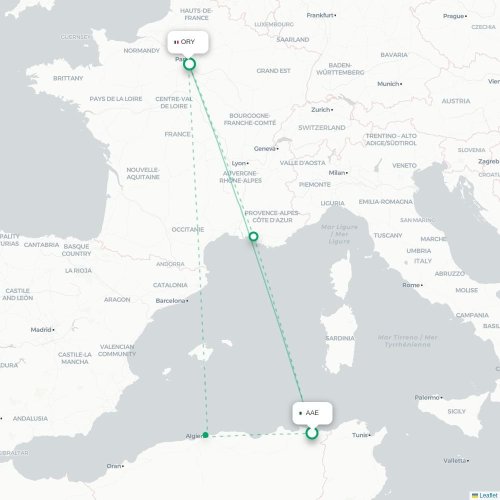 Mapa de vuelo directo Annaba - París