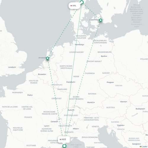 Aalborg - Nice carte du vol direct