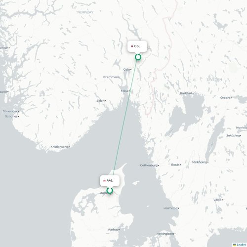 Mapa de vuelo directo Aalborg - Oslo