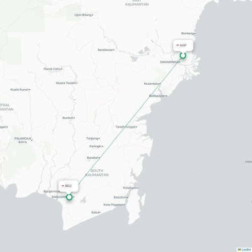 Mapa lotu bezpośredniego Samarinda – Banjarmasin