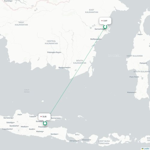 Mapa lotu bezpośredniego Samarinda – Surabaja