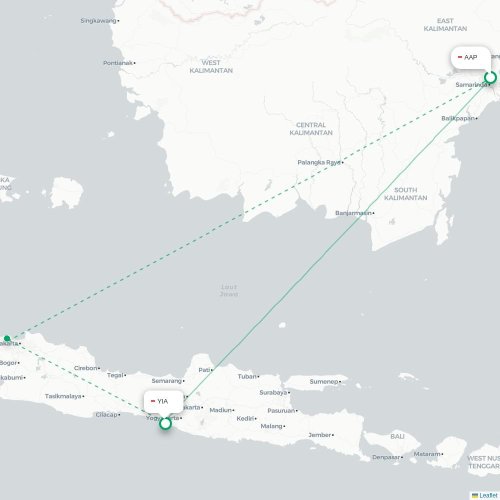 Mapa lotu bezpośredniego Samarinda – Yogyakarta