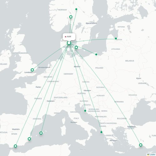 Mapa lotu bezpośredniego Aarhus – Zadar