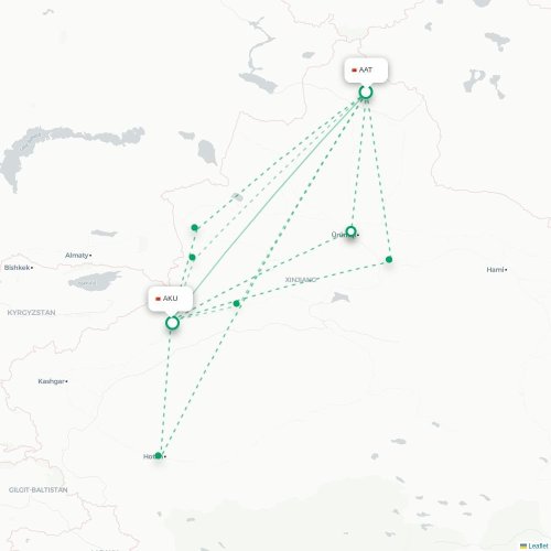 Mapa lotu bezpośredniego Altay – Aksu