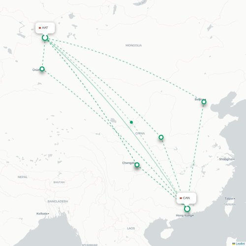 Mapa lotu bezpośredniego Altay – Kanton