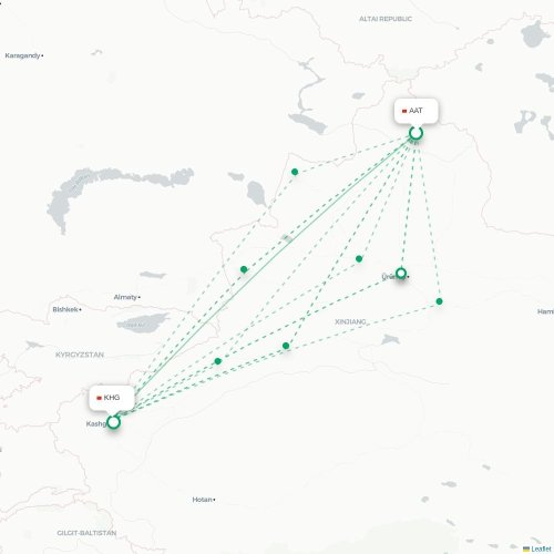 Mapa lotu bezpośredniego Altay – Kaszgar
