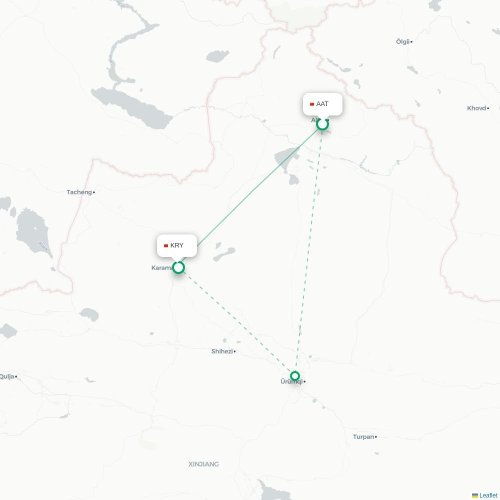 Mapa lotu bezpośredniego Altay – Karamay