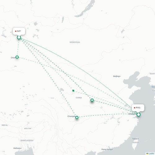 Mapa lotu bezpośredniego Altay – Szanghaj