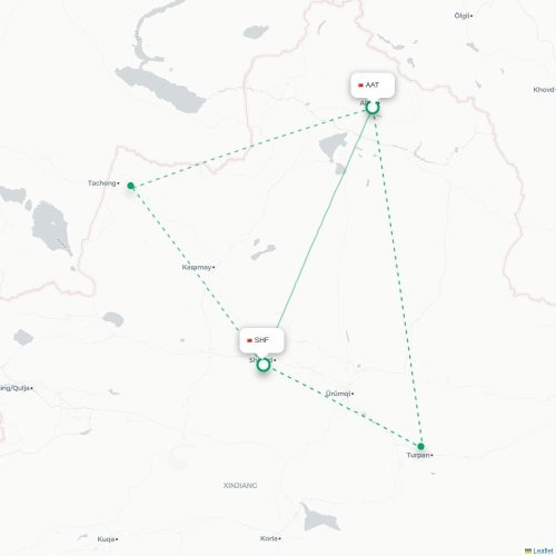 Mapa lotu bezpośredniego Altay – Shihezi