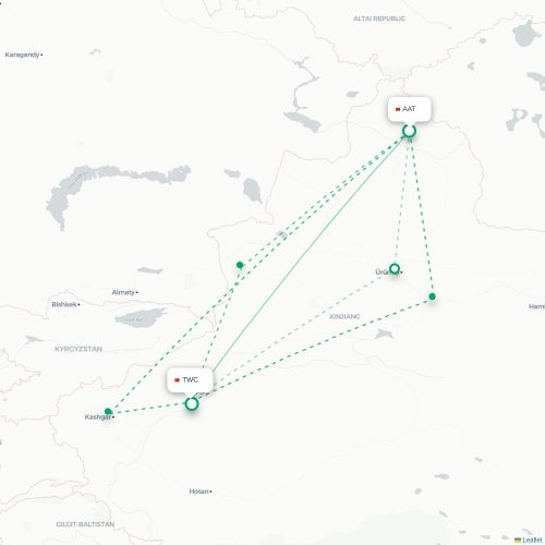 Mapa lotu bezpośredniego Altay – Tumxuk