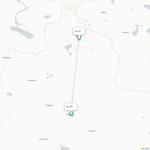 Mapa lotu bezpośredniego Altay – Urumczi