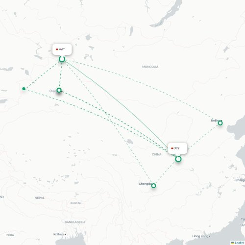 Mapa lotu bezpośredniego Altay – Xi'an