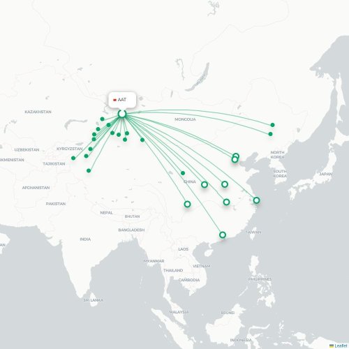 Mapa lotu bezpośredniego Altay – Bortala