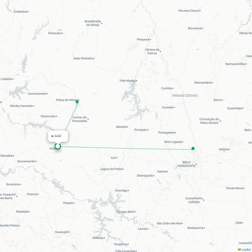 Mapa de vuelo directo Araxa - Belo Horizonte