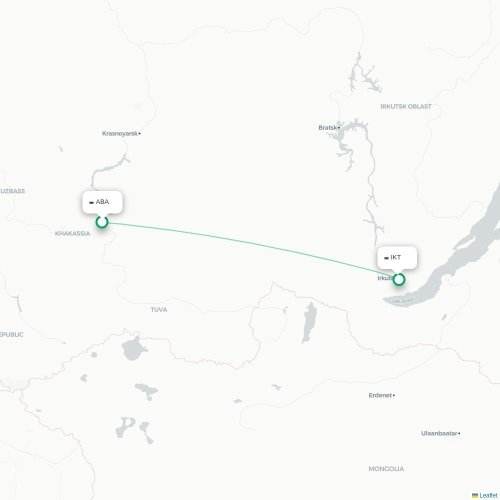 Mapa lotu bezpośredniego Abakan – Irkuck