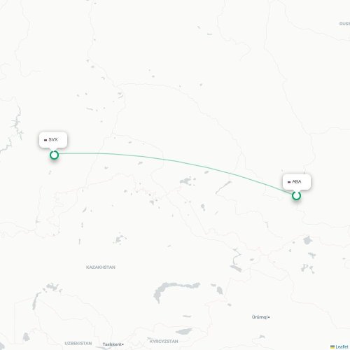 Mapa lotu bezpośredniego Abakan – Jekaterynburg