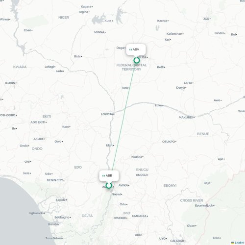 Mapa de vuelo directo Asaba - Abuja
