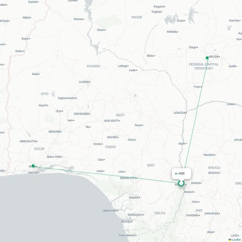 Mapa de vuelo directo Asaba - Lagos
