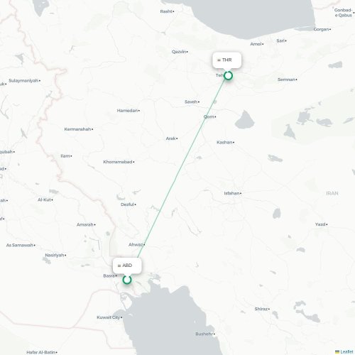 Mapa de vuelo directo Abadán - Teherán