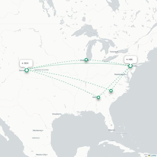 Mapa lotu bezpośredniego Allentown – Denver