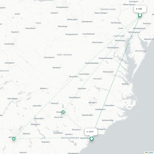 Mapa de vuelo directo Allentown - Myrtle Beach