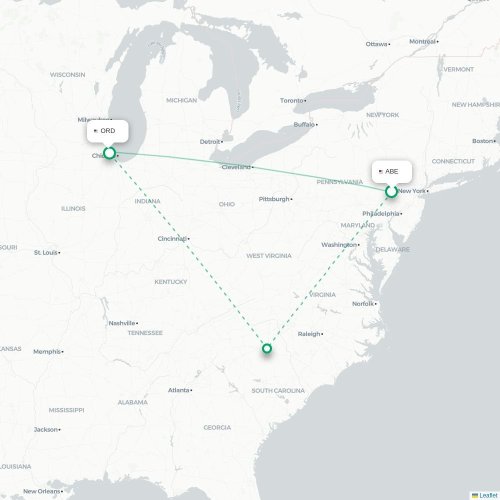 Mapa de vuelo directo Allentown - Chicago