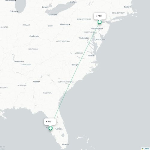 Mapa de vuelo directo Allentown - Tampa
