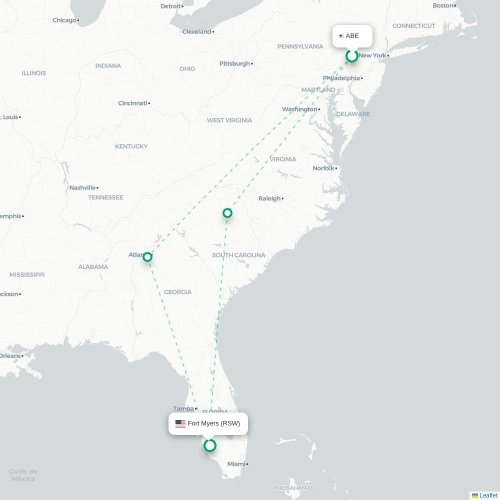 Mapa lotu bezpośredniego Allentown – Fort Myers