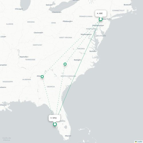 Mapa de vuelo directo Allentown - Sarasota