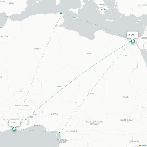 Mapa de vuelo directo Abiyán - El Cairo