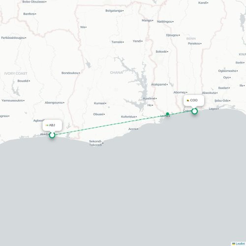 Mapa de vuelo directo Abiyán - Cotonou