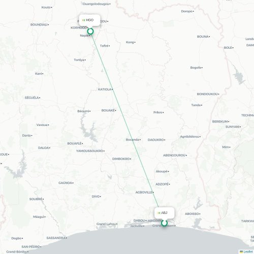 Abidjan - Korhogo karta över direktflyg