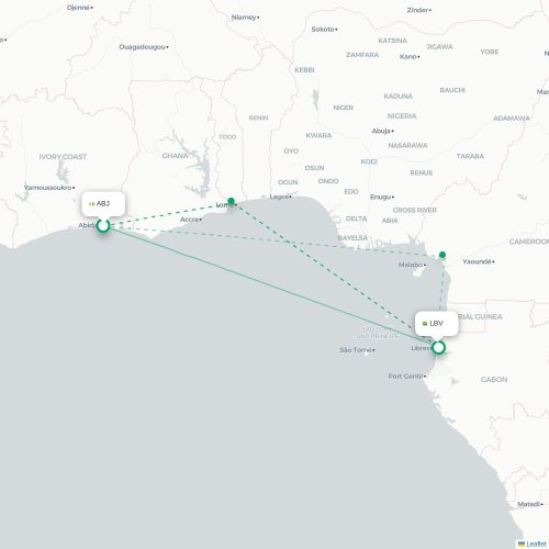 Mapa de vuelo directo Abiyán - Libreville
