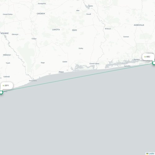 Mapa de vuelo directo Abiyán - San-Pédro