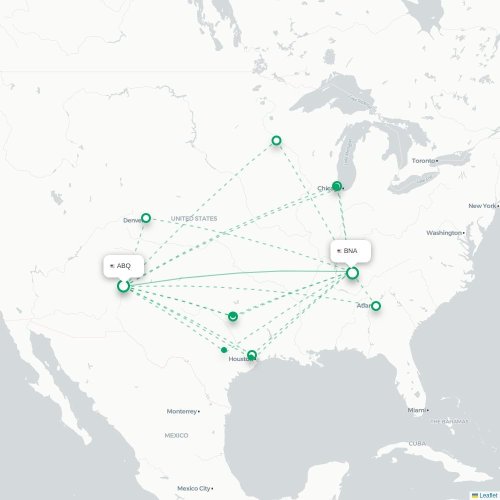 Mapa lotu bezpośredniego Albuquerque – Nashville