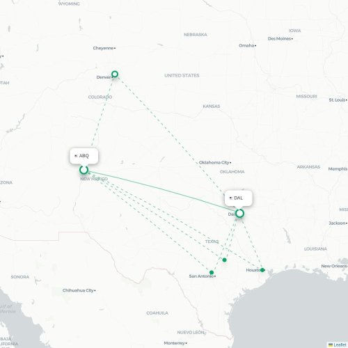 Mapa lotu bezpośredniego Albuquerque – Dallas