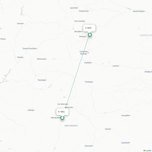 Mapa lotu bezpośredniego Albuquerque – Denver