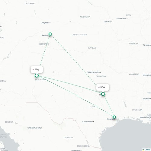 Mapa lotu bezpośredniego Albuquerque – Dallas