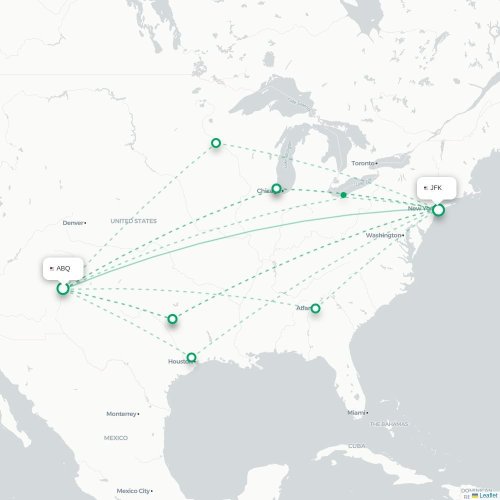 Mapa lotu bezpośredniego Albuquerque – Nowy Jork