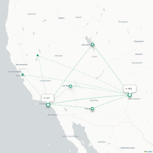 Mapa lotu bezpośredniego Albuquerque – Los Angeles