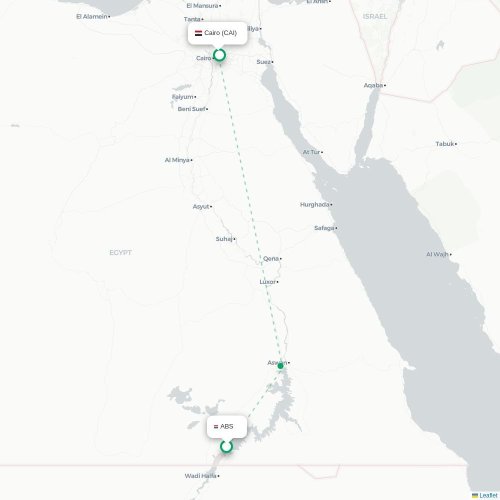 Mapa lotu bezpośredniego Abu Simbel – Kair