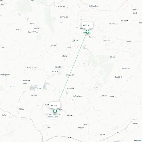 Abuja - Kano karta över direktflyg