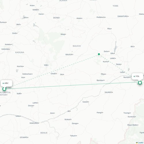 Abuja - Yola karta över direktflyg