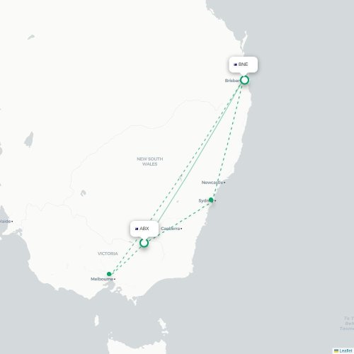 Mapa lotu bezpośredniego Albury – Brisbane