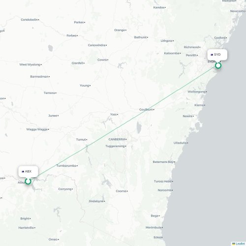 Mapa lotu bezpośredniego Albury – Sydney