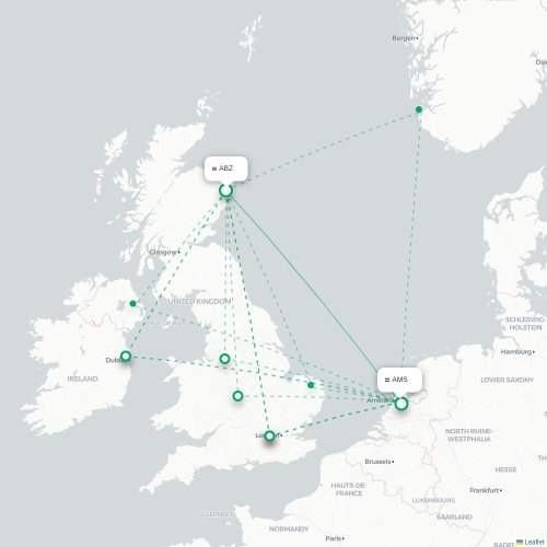 Mapa de vuelo directo Aberdeen - Ámsterdam