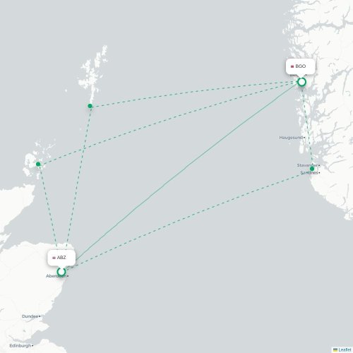Mapa de vuelo directo Aberdeen - Bergen
