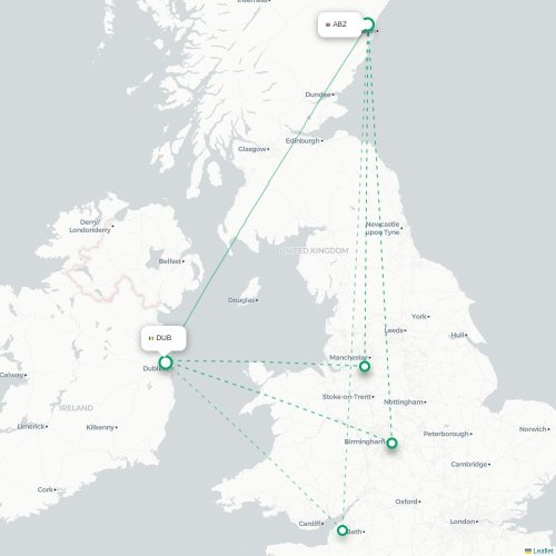 Aberdeen - Dublin karta över direktflyg